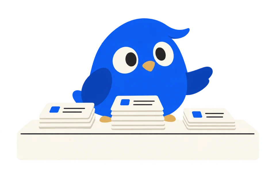 Mel, agentmel’s blue courier, at a desk with three companies’ proofs